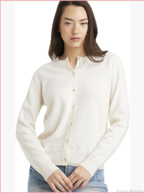 Sweaters - Crew Neck Cardigan – 90% Wool 10% Cashmere Button Front Sweater